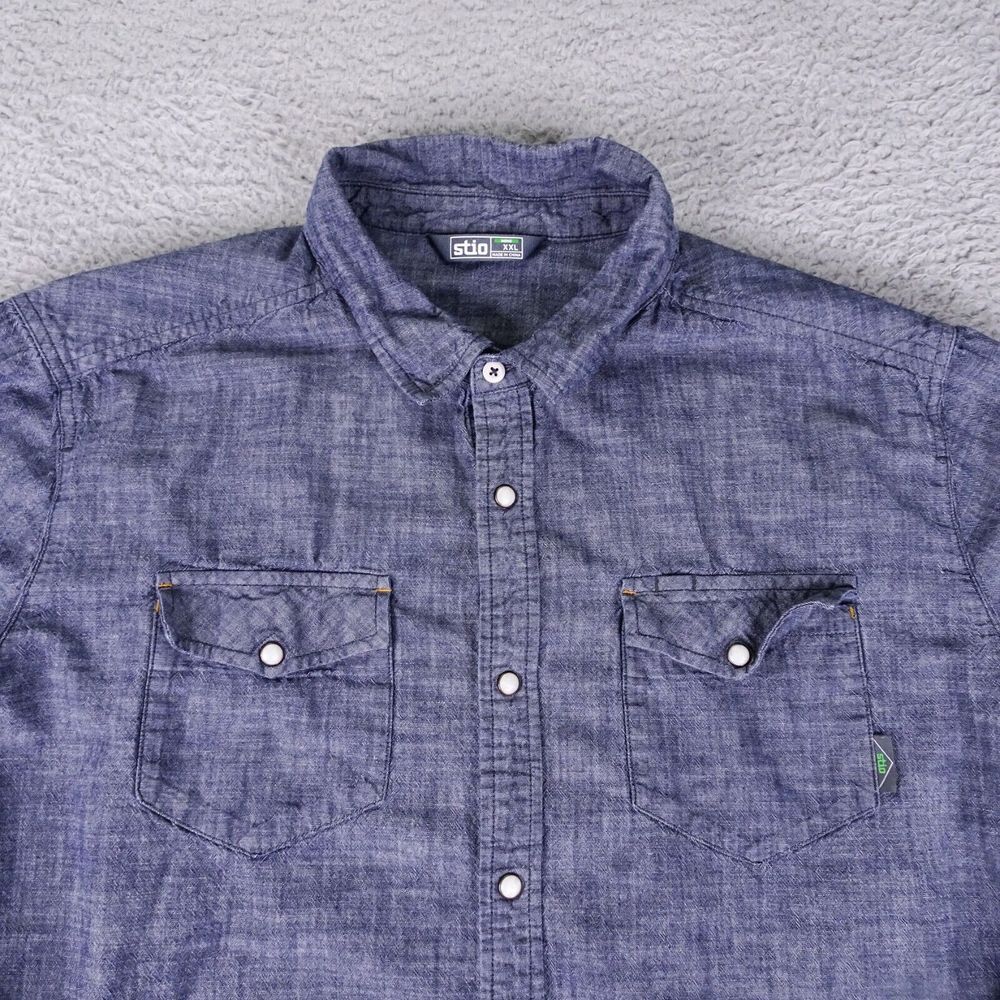 Stio Ashton Chambray Shirt Mens XXL Pearl Snap Gray Long Sleeve Hiking